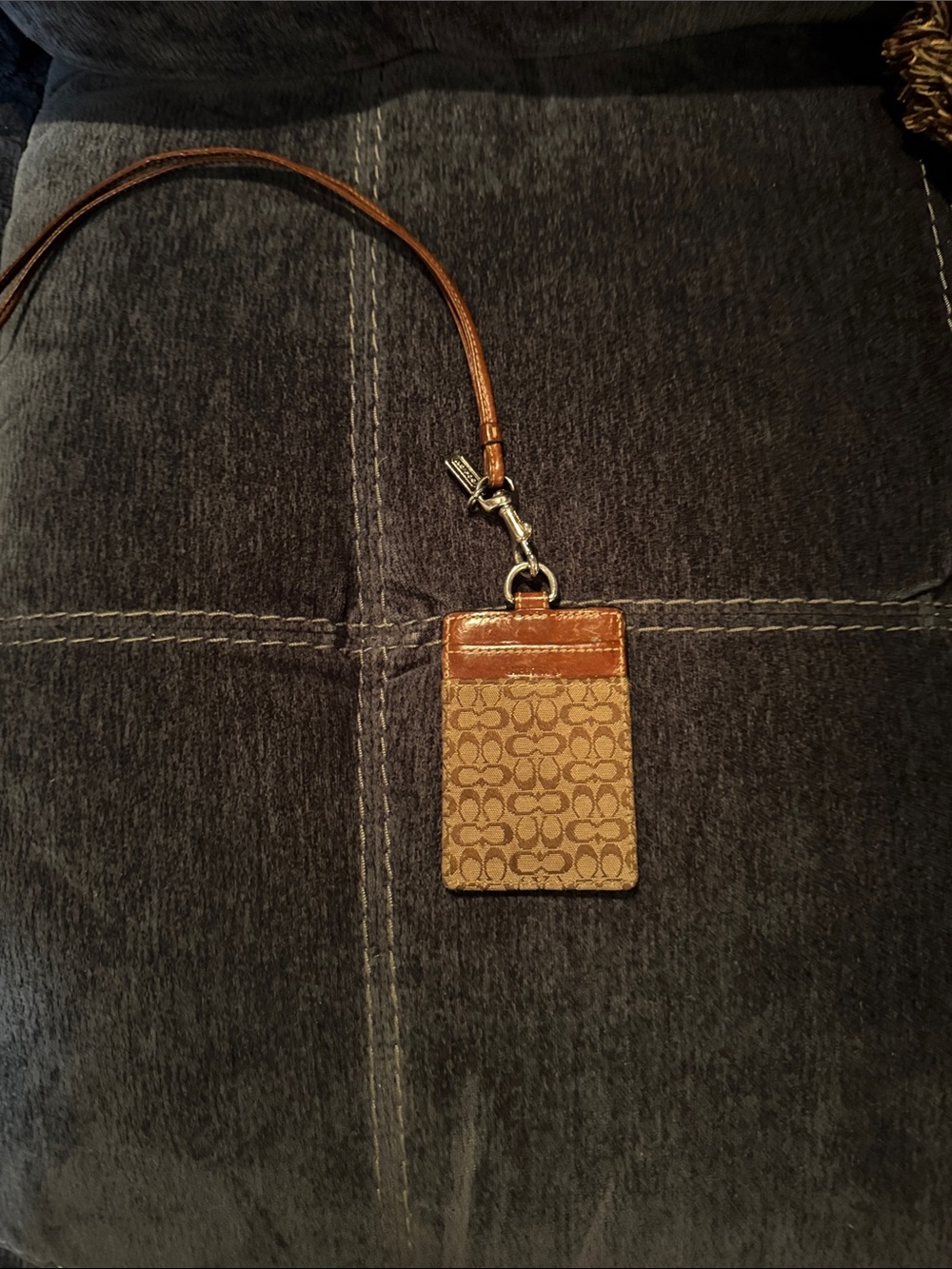 Coach Tan Brown Signature Lanyard ID Holder